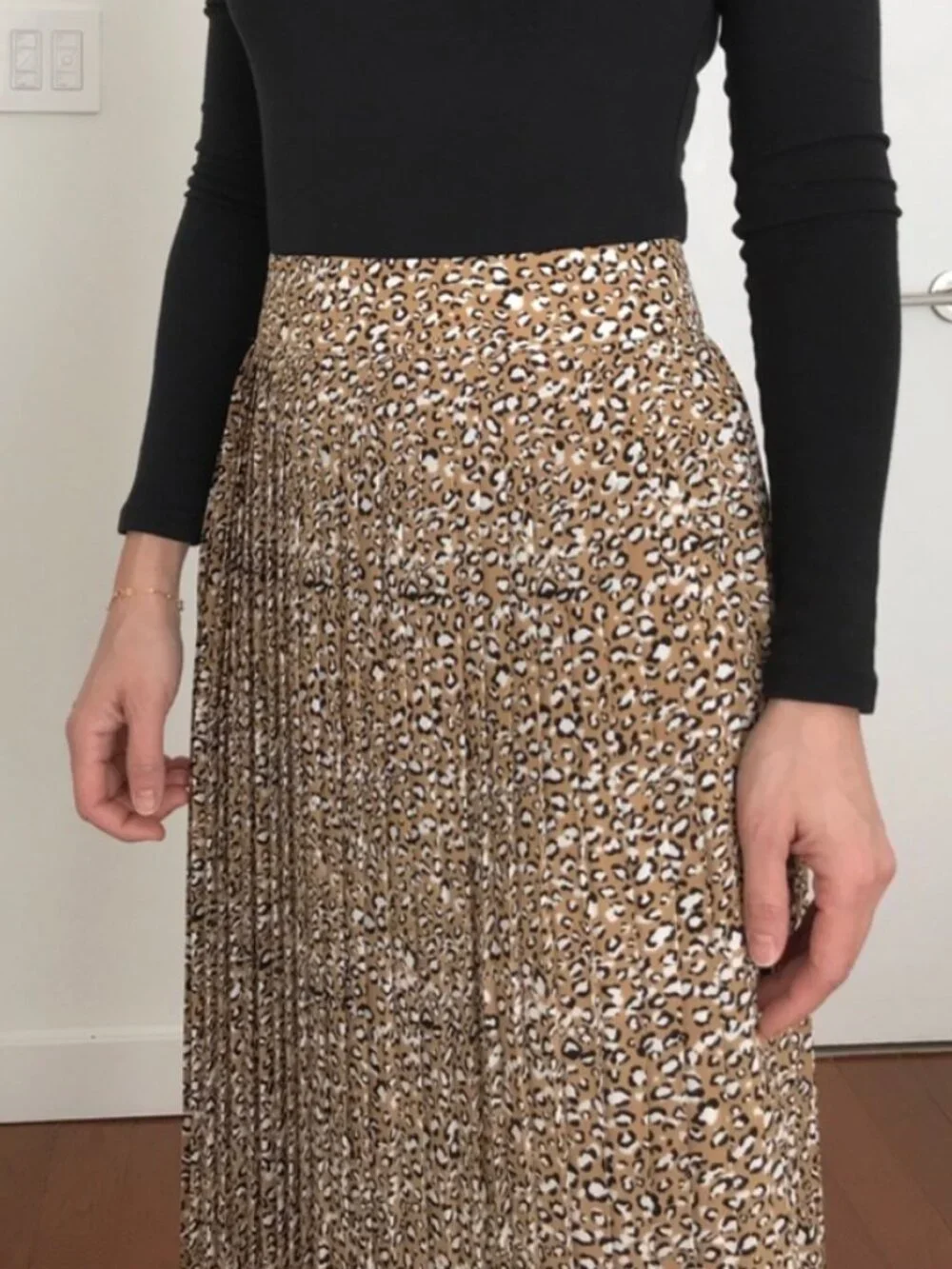 J. CREW Factory Pleated Midi Skirt Tan Brown Black Leopard Print Cheetah Animal